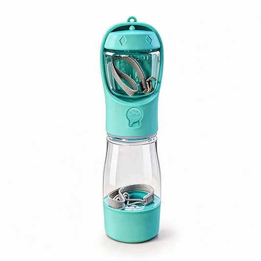 3-in-1 Portable Pet Water Bottle (20 Oz) - Leak-Proof Dog Water Container with Integrated Poop Bag Dispenser for Travel and Outdoor Activities